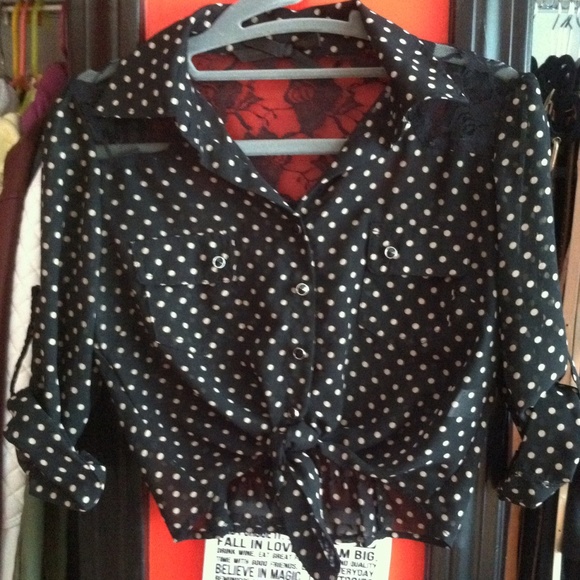 Tops - Black and Tan Polka Dot Crop